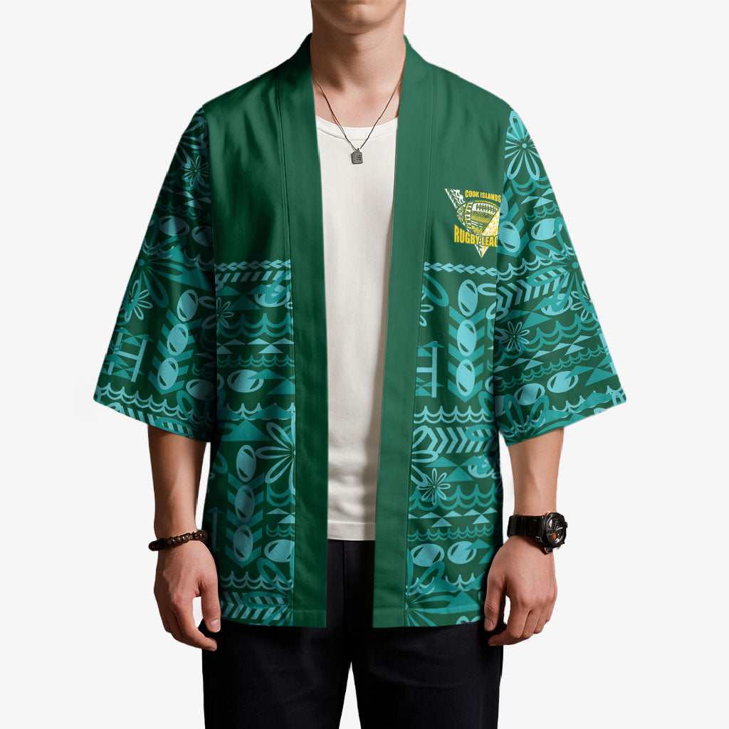 Cook Islands Island Floral Kimono Teal Traditional Kuki's Geometric Pattern