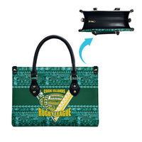 Cook Islands Island Floral Leather Bag Teal Traditional Kuki's Geometric Pattern
