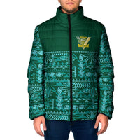 Cook Islands Island Floral Padded Jacket Teal Traditional Kuki's Geometric Pattern