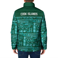 Cook Islands Island Floral Padded Jacket Teal Traditional Kuki's Geometric Pattern