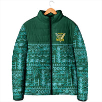 Cook Islands Island Floral Padded Jacket Teal Traditional Kuki's Geometric Pattern