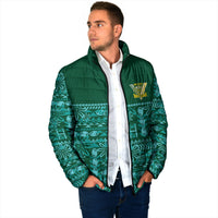 Cook Islands Island Floral Padded Jacket Teal Traditional Kuki's Geometric Pattern