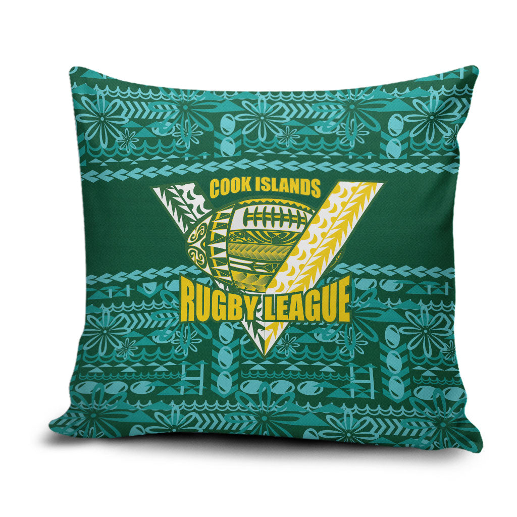 Cook Islands Island Floral Pillow Cover Teal Traditional Kuki's Geometric Pattern