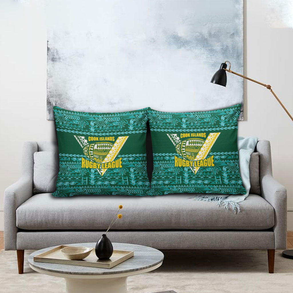 Cook Islands Island Floral Pillow Cover Teal Traditional Kuki's Geometric Pattern