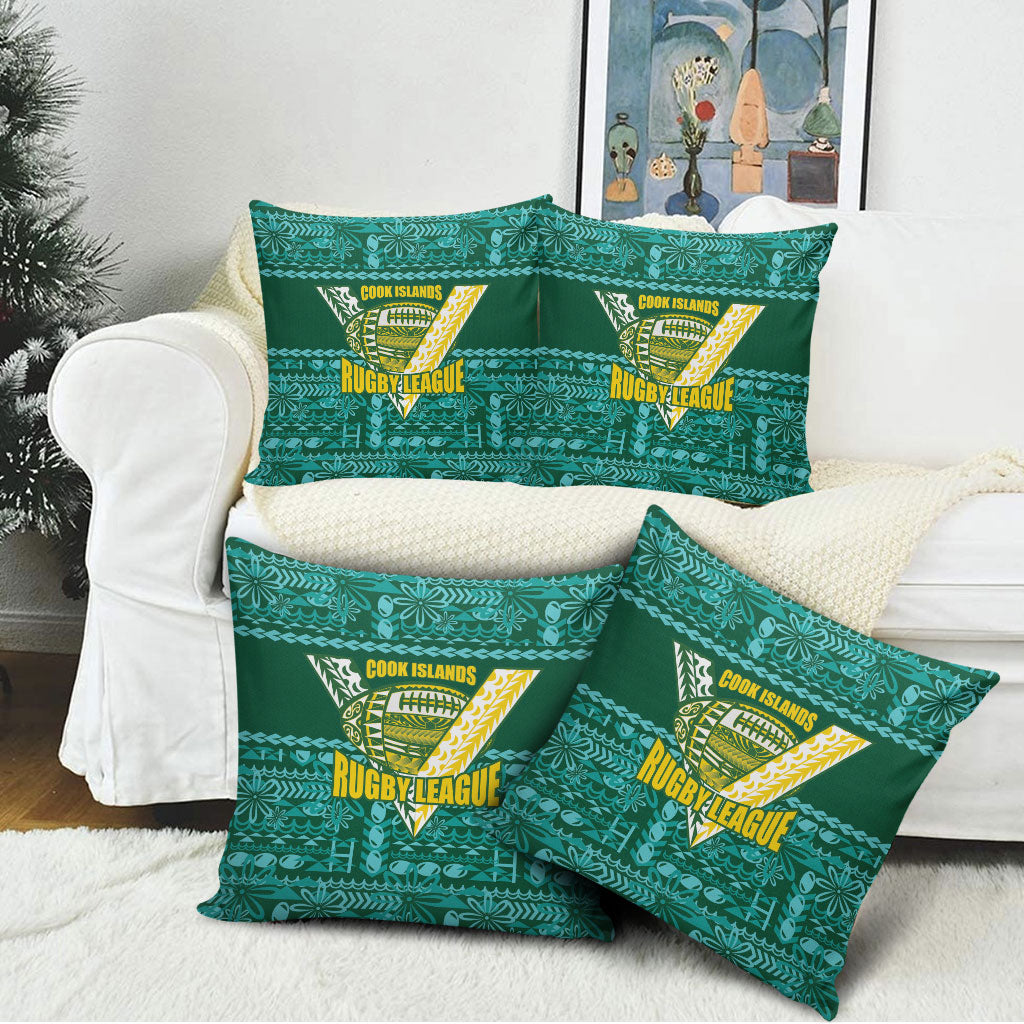 Cook Islands Island Floral Pillow Cover Teal Traditional Kuki's Geometric Pattern