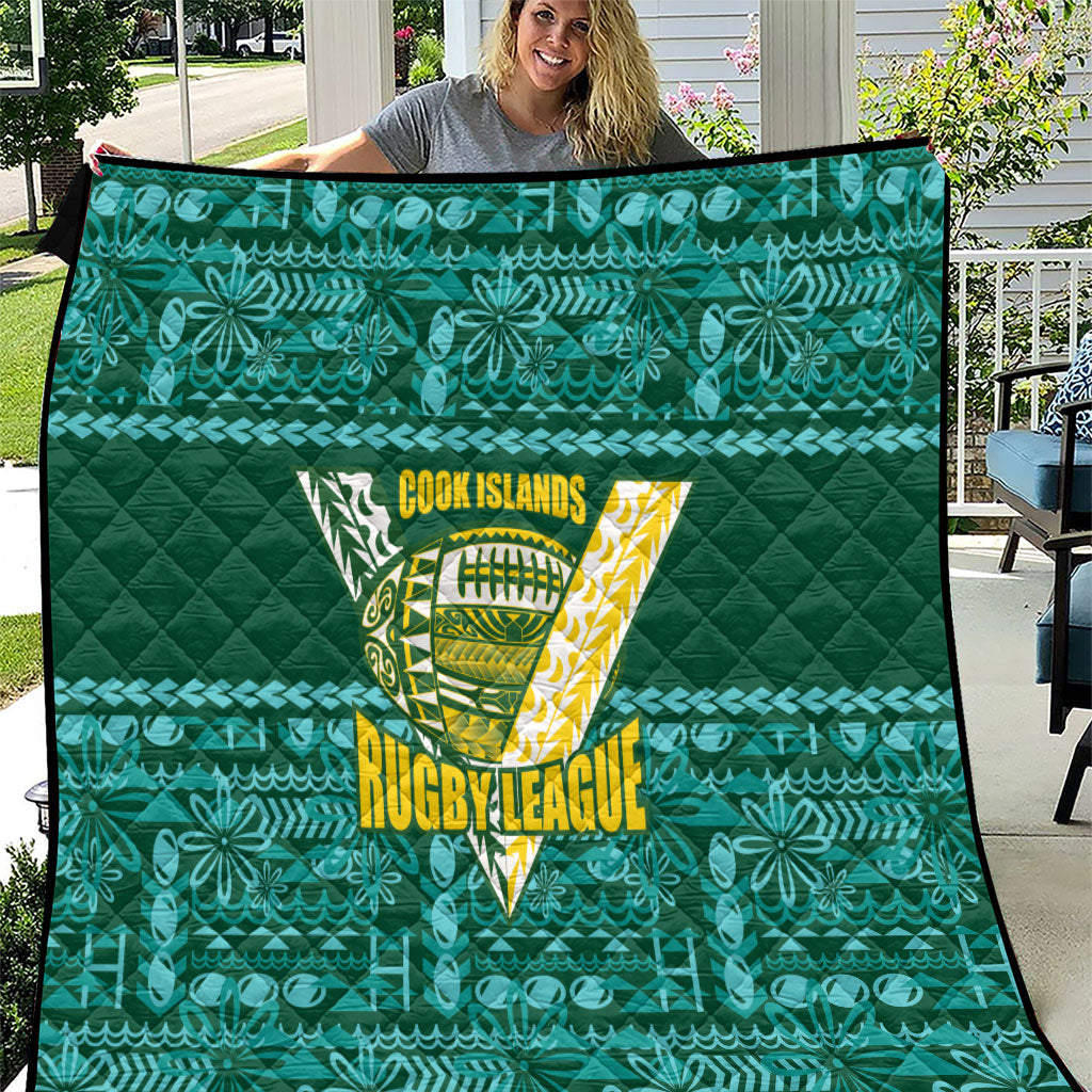 Cook Islands Island Floral Quilt Teal Traditional Kuki's Geometric Pattern