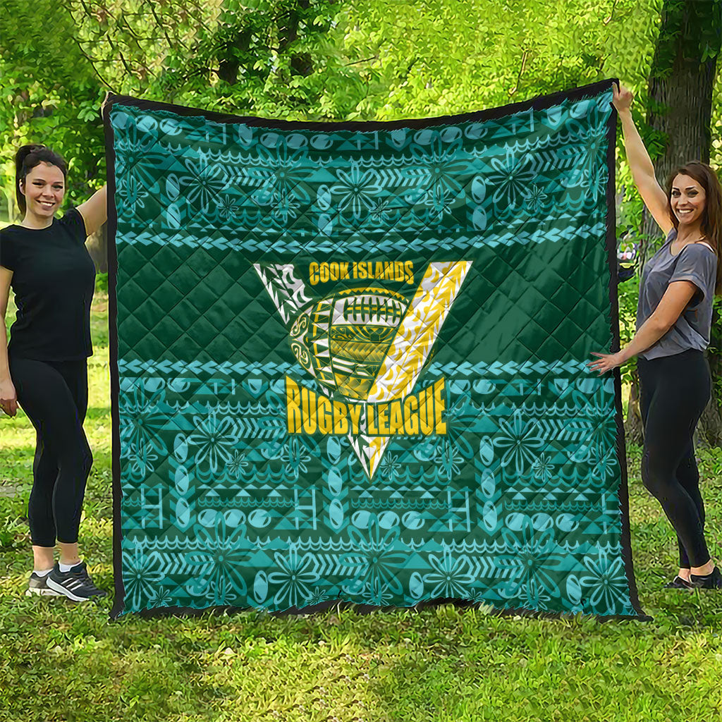 Cook Islands Island Floral Quilt Teal Traditional Kuki's Geometric Pattern