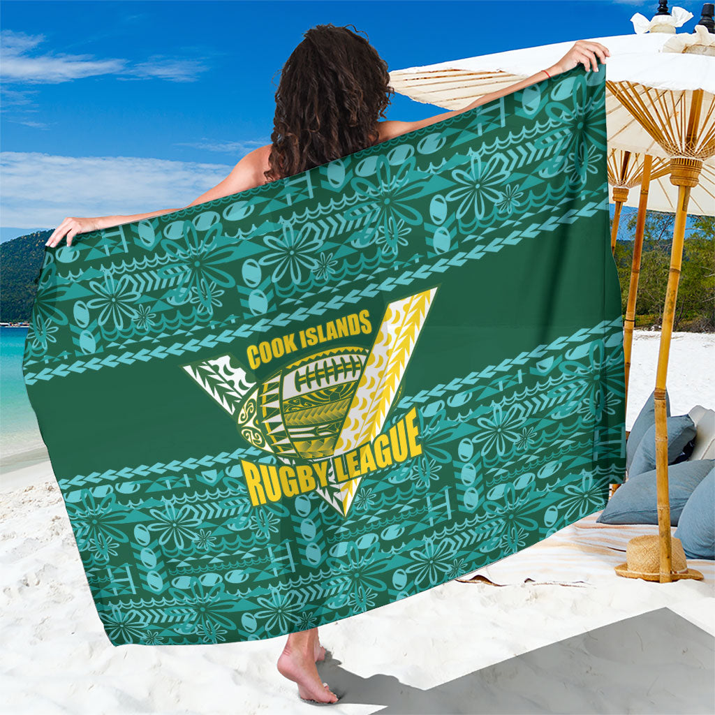 Cook Islands Island Floral Sarong Teal Traditional Kuki's Geometric Pattern