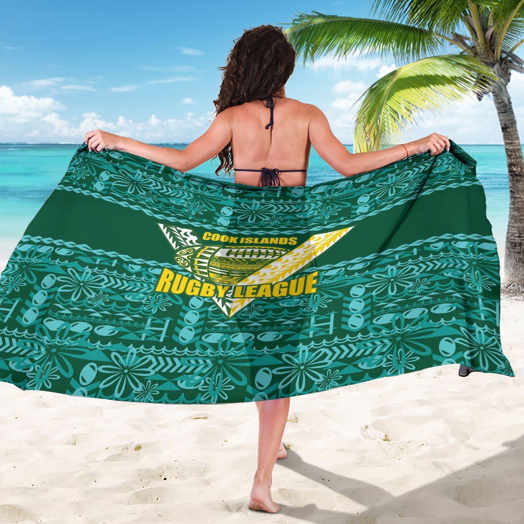 Cook Islands Island Floral Sarong Teal Traditional Kuki's Geometric Pattern