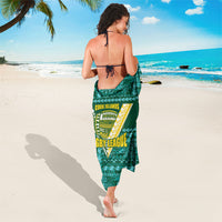 Cook Islands Island Floral Sarong Teal Traditional Kuki's Geometric Pattern