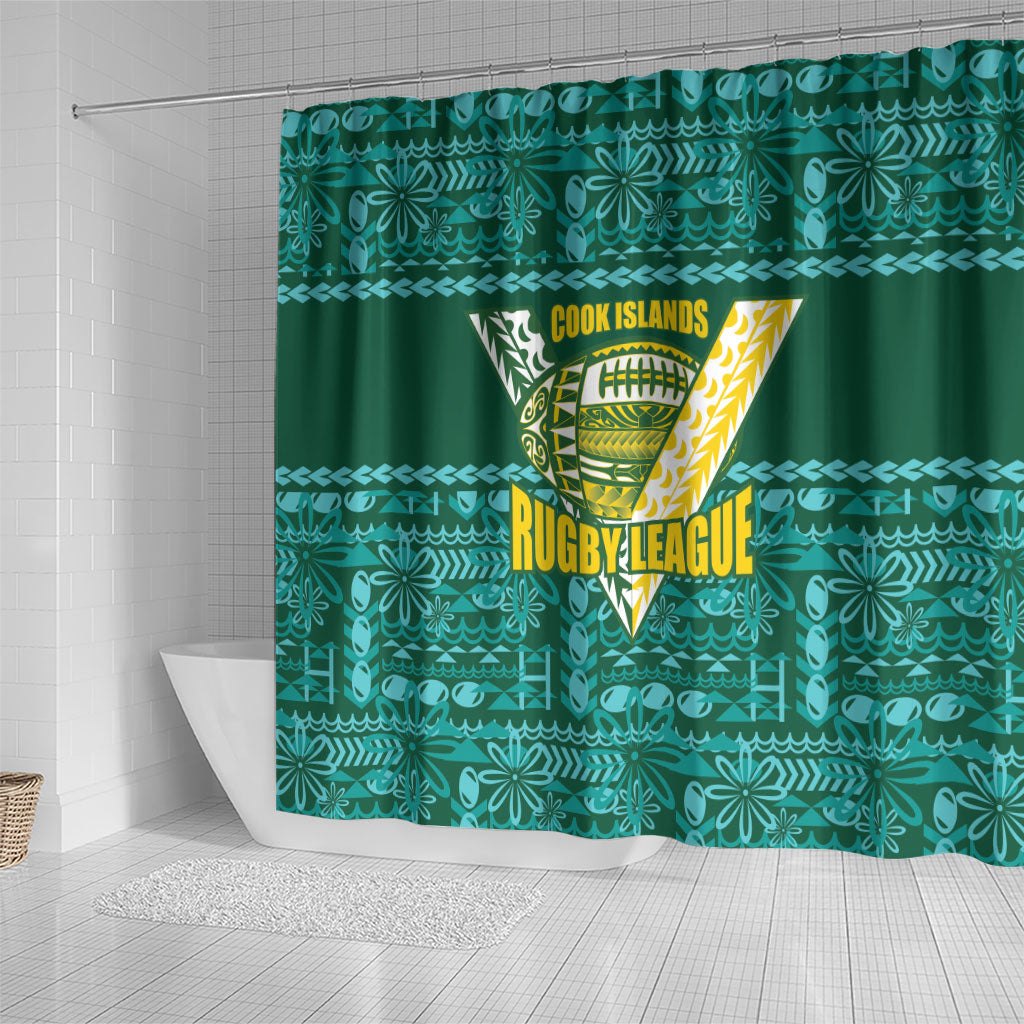 Cook Islands Island Floral Shower Curtain Teal Traditional Kuki's Geometric Pattern