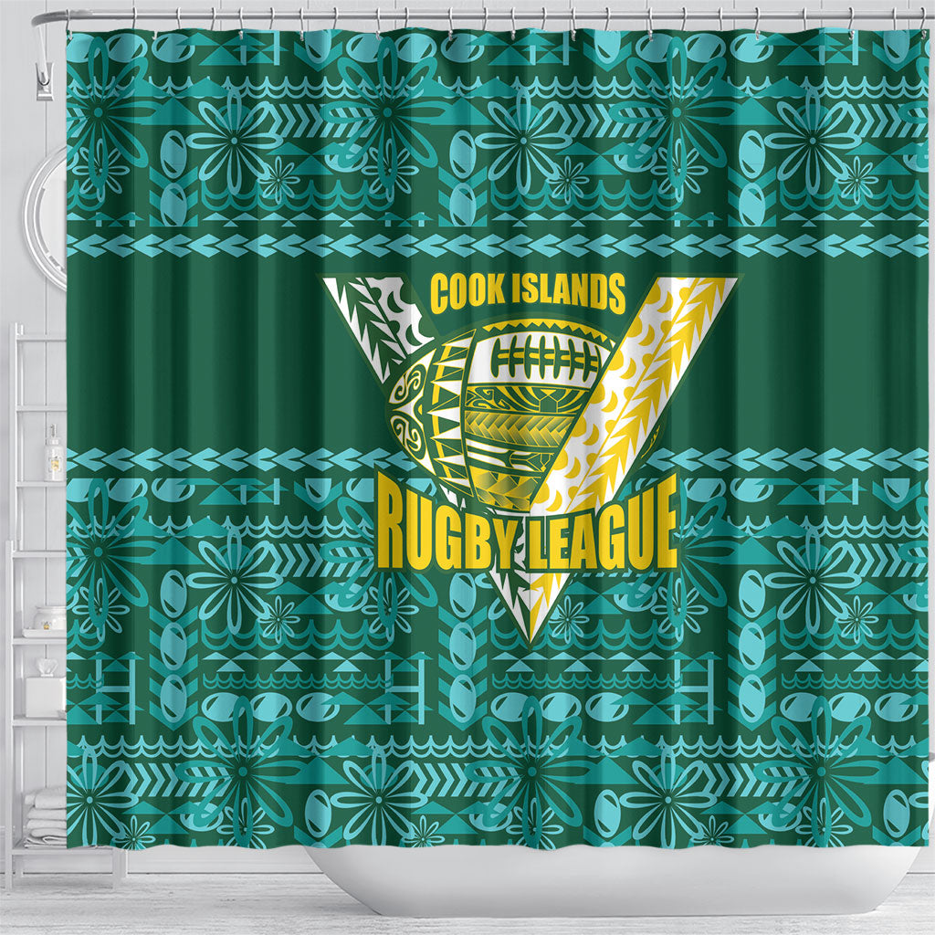 Cook Islands Island Floral Shower Curtain Teal Traditional Kuki's Geometric Pattern