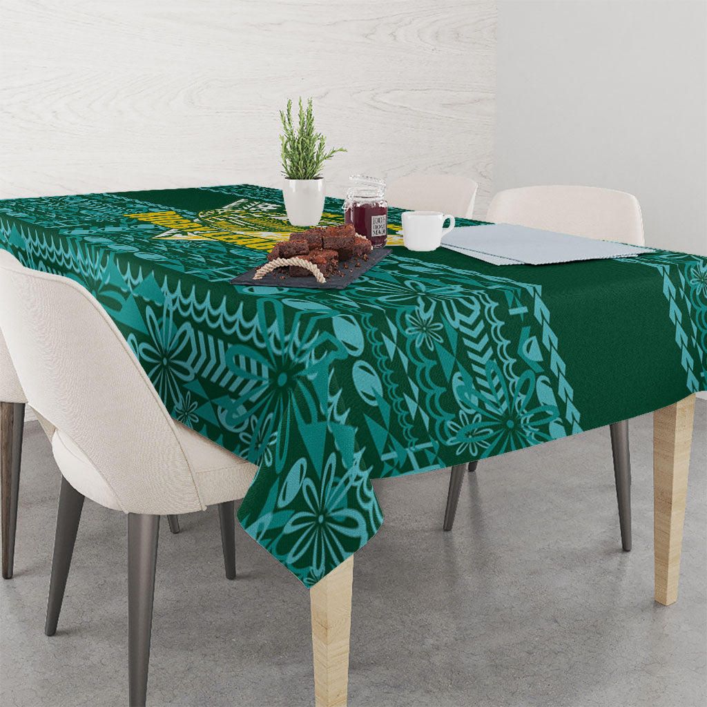Cook Islands Island Floral Tablecloth Teal Traditional Kuki's Geometric Pattern LT9 - Polynesian Pride