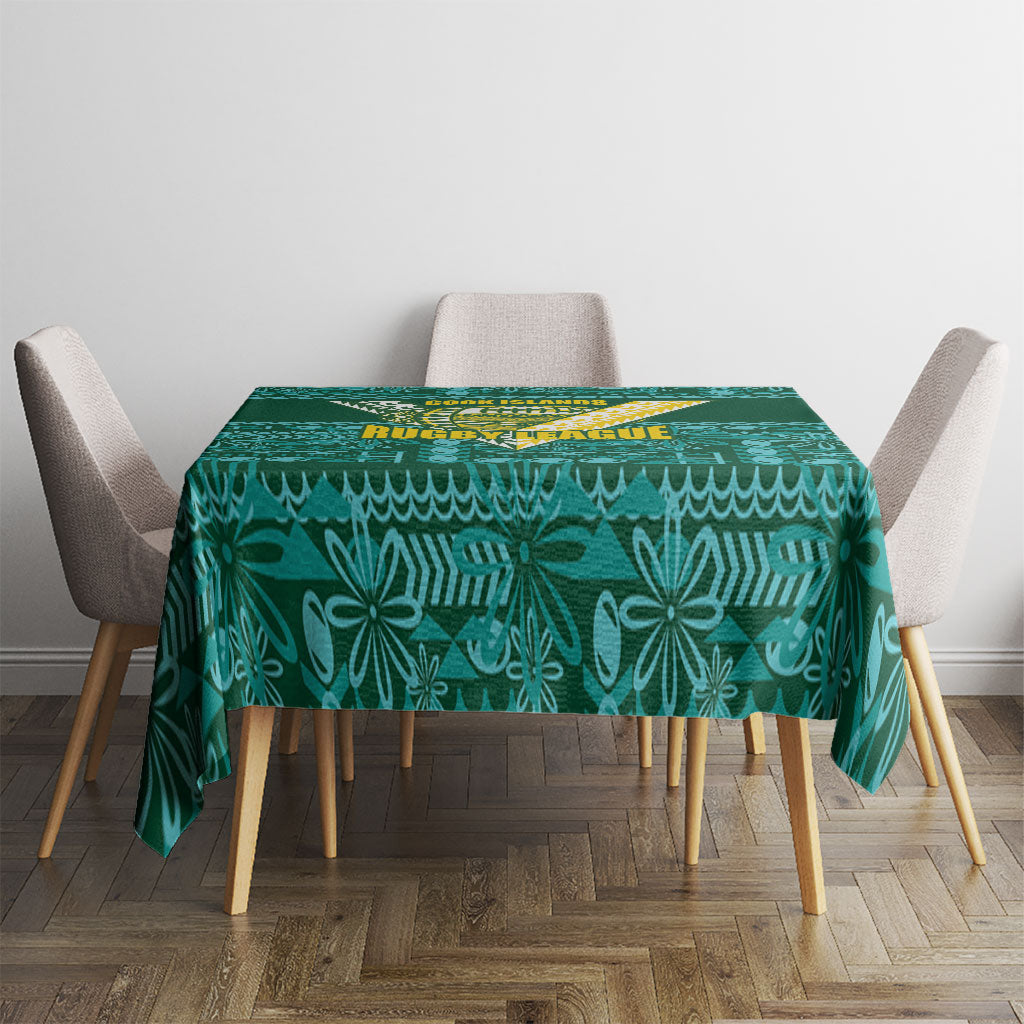 Cook Islands Island Floral Tablecloth Teal Traditional Kuki's Geometric Pattern LT9 - Polynesian Pride