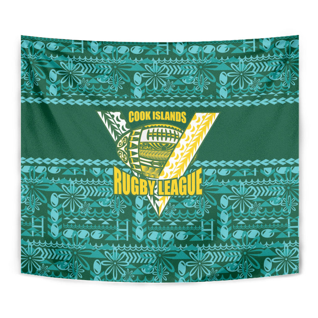 Cook Islands Island Floral Tapestry Teal Traditional Kuki's Geometric Pattern