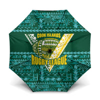 Cook Islands Island Floral Umbrella Teal Traditional Kuki's Geometric Pattern