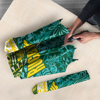 Cook Islands Island Floral Umbrella Teal Traditional Kuki's Geometric Pattern