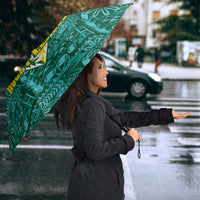 Cook Islands Island Floral Umbrella Teal Traditional Kuki's Geometric Pattern