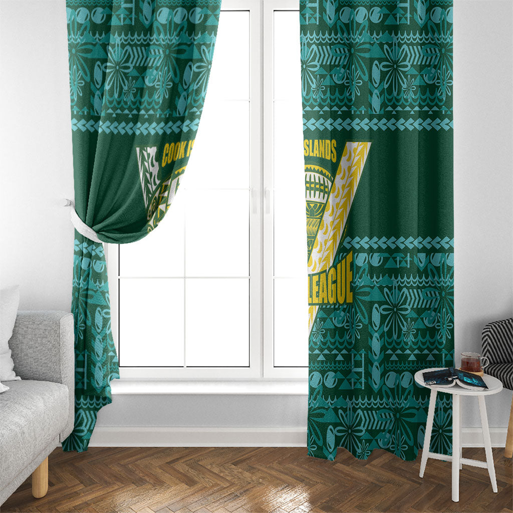 Cook Islands Island Floral Window Curtain Teal Traditional Kuki's Geometric Pattern LT9 - Polynesian Pride