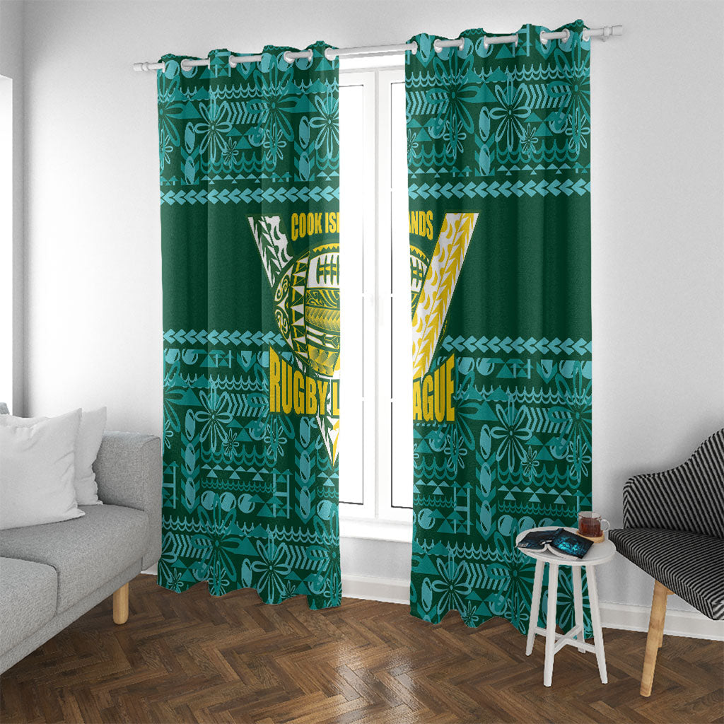 Cook Islands Island Floral Window Curtain Teal Traditional Kuki's Geometric Pattern LT9 With Grommets Teal - Polynesian Pride