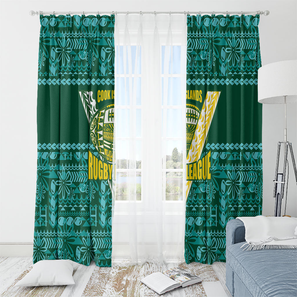 Cook Islands Island Floral Window Curtain Teal Traditional Kuki's Geometric Pattern LT9 - Polynesian Pride