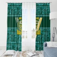 Cook Islands Island Floral Window Curtain Teal Traditional Kuki's Geometric Pattern LT9 - Polynesian Pride