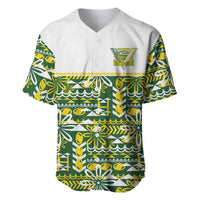 Cook Islands Island Floral Baseball Jersey Green Traditional Kuki's Geometric Pattern LT9 Green - Polynesian Pride