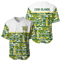 Cook Islands Island Floral Baseball Jersey Green Traditional Kuki's Geometric Pattern LT9 - Polynesian Pride