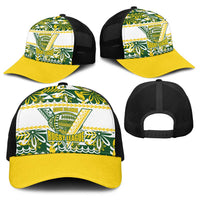 Cook Islands Island Floral Baseball Net Cap Green Traditional Kuki's Geometric Pattern LT9 - Polynesian Pride