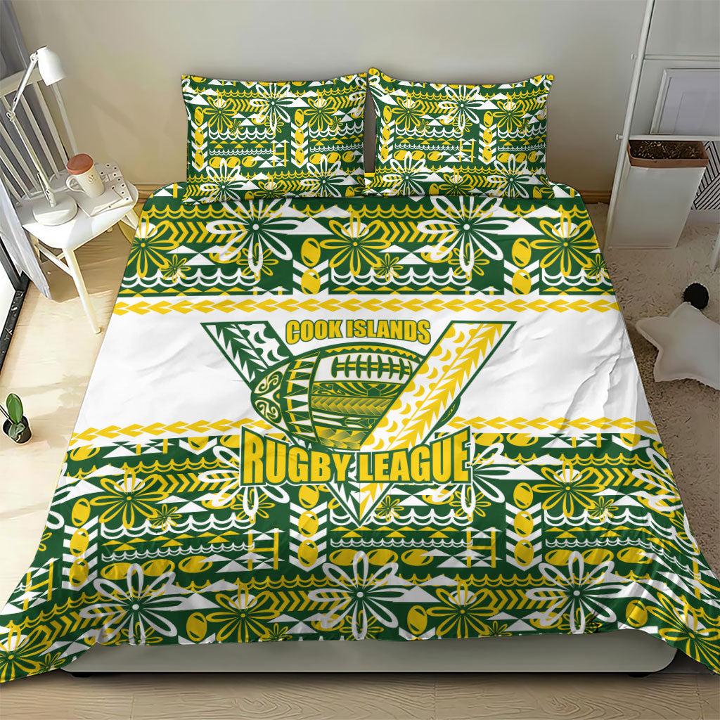 Cook Islands Island Floral Bedding Set Green Traditional Kuki's Geometric Pattern LT9 - Polynesian Pride