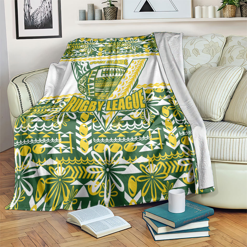 Cook Islands Island Floral Blanket Green Traditional Kuki's Geometric Pattern LT9 Green - Polynesian Pride
