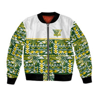 Cook Islands Island Floral Bomber Jacket Green Traditional Kuki's Geometric Pattern LT9 Unisex Green - Polynesian Pride