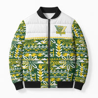 Cook Islands Island Floral Bomber Puffer Jacket Green Traditional Kuki's Geometric Pattern LT9 Unisex Green - Polynesian Pride