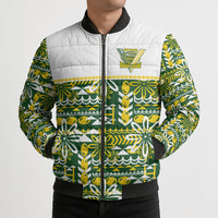Cook Islands Island Floral Bomber Puffer Jacket Green Traditional Kuki's Geometric Pattern LT9 - Polynesian Pride