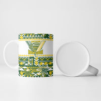 Cook Islands Island Floral Ceramic Mug Green Traditional Kuki's Geometric Pattern LT9 - Polynesian Pride