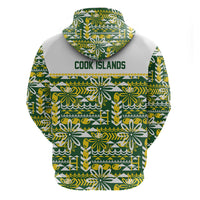 Cook Islands Island Floral Hoodie Green Traditional Kuki's Geometric Pattern LT9 - Polynesian Pride