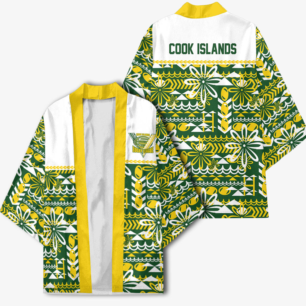 Cook Islands Island Floral Kimono Green Traditional Kuki's Geometric Pattern LT9 - Polynesian Pride