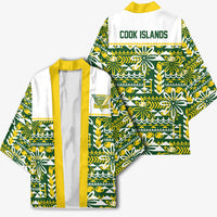 Cook Islands Island Floral Kimono Green Traditional Kuki's Geometric Pattern LT9 - Polynesian Pride
