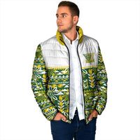 Cook Islands Island Floral Padded Jacket Green Traditional Kuki's Geometric Pattern LT9 - Polynesian Pride