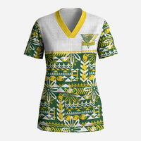 Cook Islands Island Floral Scrub Top Green Traditional Kuki's Geometric Pattern LT9 Adult Green - Polynesian Pride