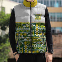 Cook Islands Island Floral Sleeveless Puffer Jacket Green Traditional Kuki's Geometric Pattern LT9 - Polynesian Pride