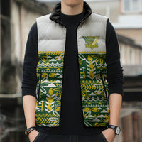 Cook Islands Island Floral Sleeveless Puffer Jacket Green Traditional Kuki's Geometric Pattern LT9 - Polynesian Pride