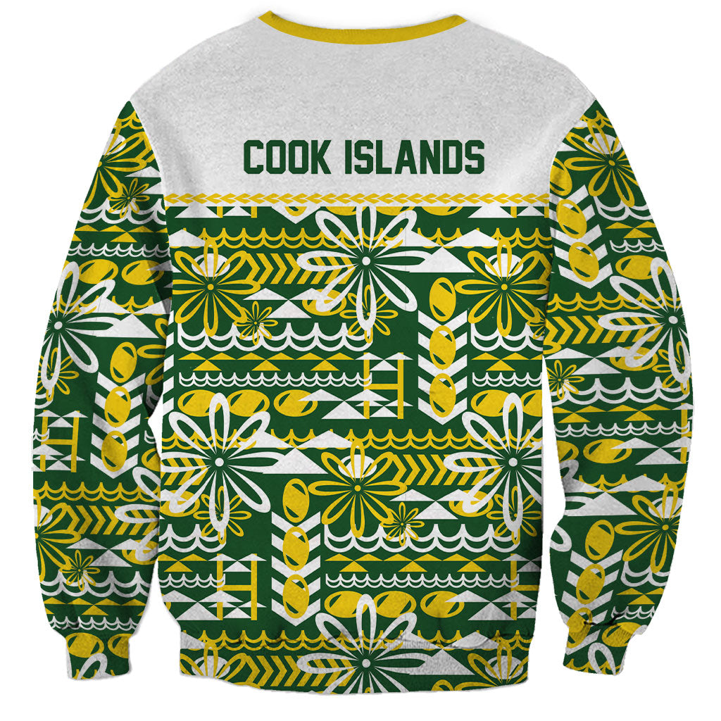 Cook Islands Island Floral Sweatshirt Green Traditional Kuki's Geometric Pattern