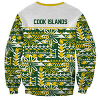 Cook Islands Island Floral Sweatshirt Green Traditional Kuki's Geometric Pattern