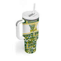Cook Islands Island Floral Tumbler With Handle Green Traditional Kuki's Geometric Pattern LT9 - Polynesian Pride