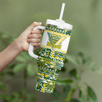Cook Islands Island Floral Tumbler With Handle Green Traditional Kuki's Geometric Pattern LT9 - Polynesian Pride