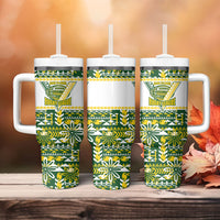 Cook Islands Island Floral Tumbler With Handle Green Traditional Kuki's Geometric Pattern LT9 - Polynesian Pride