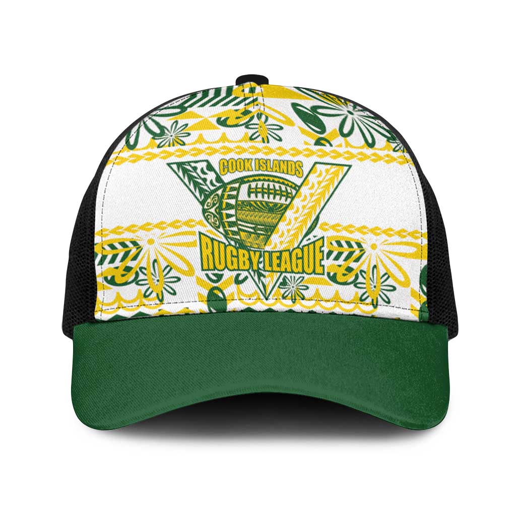 Cook Islands Island Floral Baseball Net Cap White Traditional Kuki's Geometric Pattern LT9 One Size Black White - Polynesian Pride