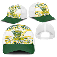 Cook Islands Island Floral Baseball Net Cap White Traditional Kuki's Geometric Pattern LT9 - Polynesian Pride