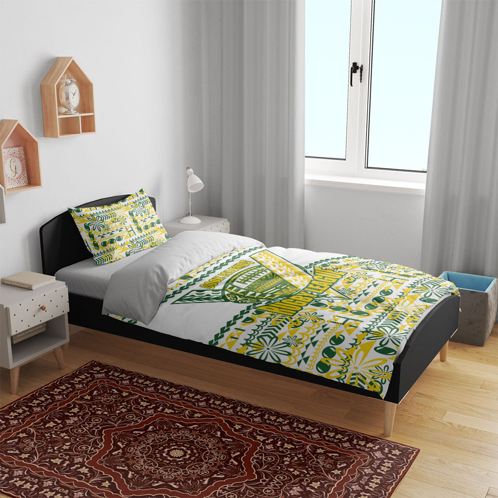 Cook Islands Island Floral Bedding Set White Traditional Kuki's Geometric Pattern LT9 - Polynesian Pride
